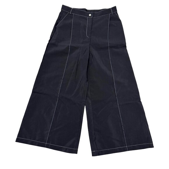 Reclaimed Vintage Pants - Reclaimed Vintage Unisex Wide Leg Pants L /US 8 Black High Waist Contrast Stitch